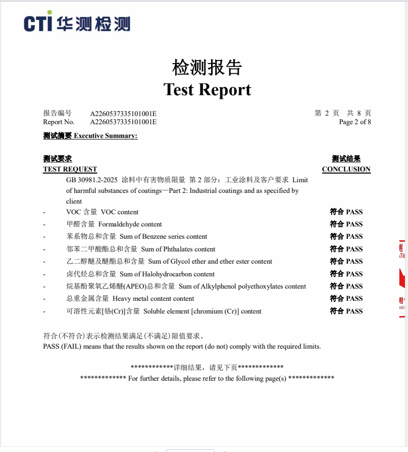汉林水性修补腻子全项通过 GB 30981-2025 五十项有害物质检测